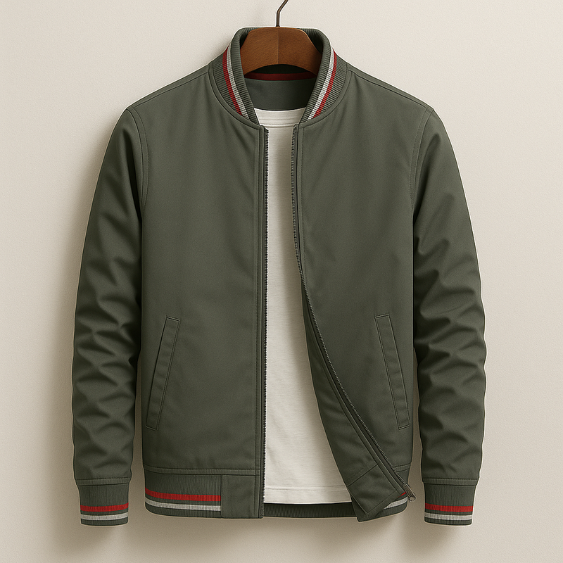 Denver Tailored Bomber Jacket – Lightweight Fabric with Sporty Striped Details 2