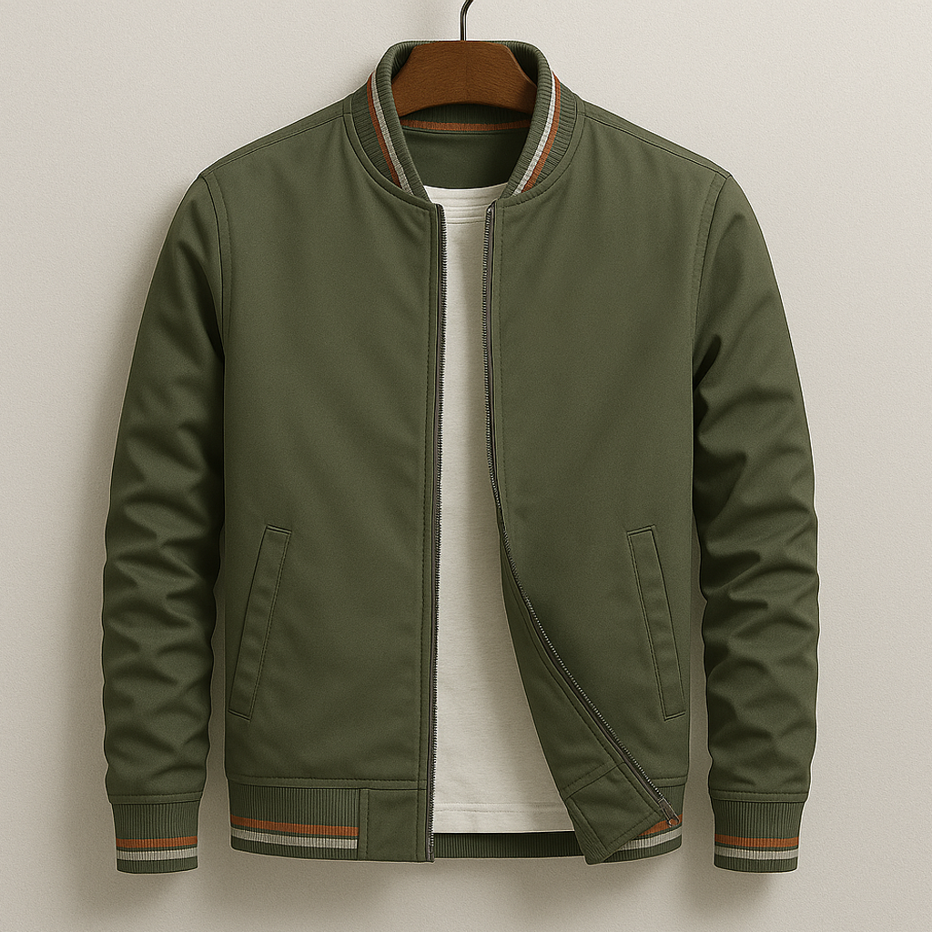Denver Tailored Bomber Jacket – Lightweight Fabric with Sporty Striped Details 3