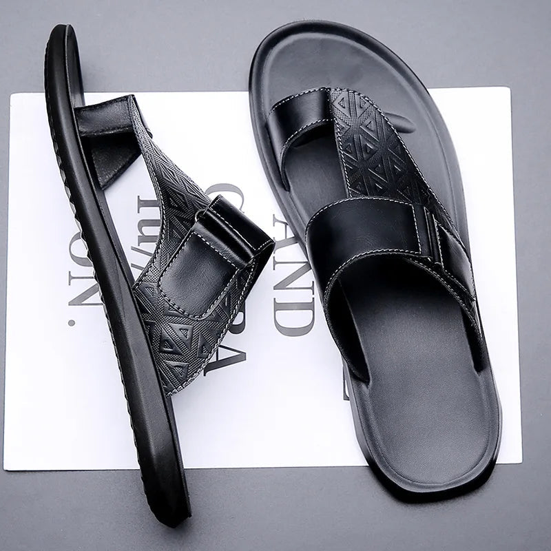 Denver Women's Leather Sandals – Geometric Texture with Contoured Footbed for All-Day Comfort 2