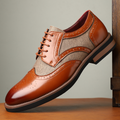 Crownwell Men’s Brogue Dress Shoes – Genuine Leather with Woven Detailing