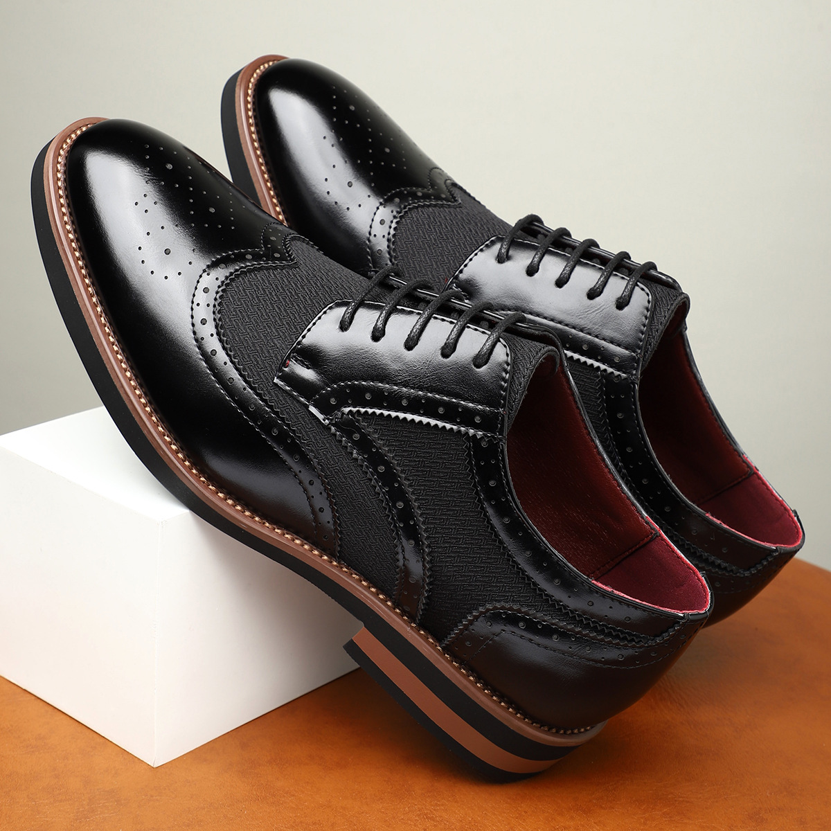 Crownwell Men’s Brogue Dress Shoes – Genuine Leather with Woven Detailing