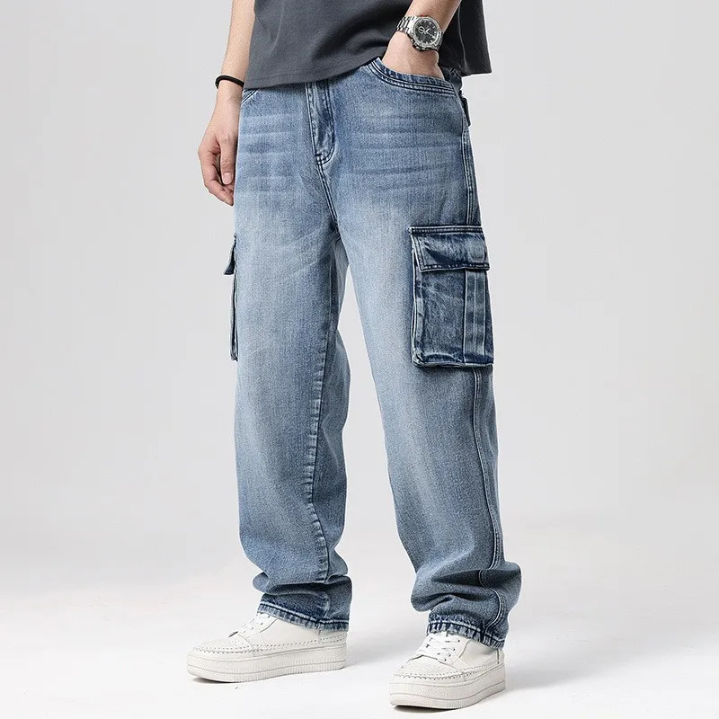 Griffin Men’s Cargo Pants – Faded Denim Trousers with Relaxed Fit & Utility Pockets