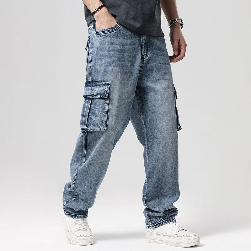 Griffin Men’s Cargo Pants – Faded Denim Trousers with Relaxed Fit & Utility Pockets