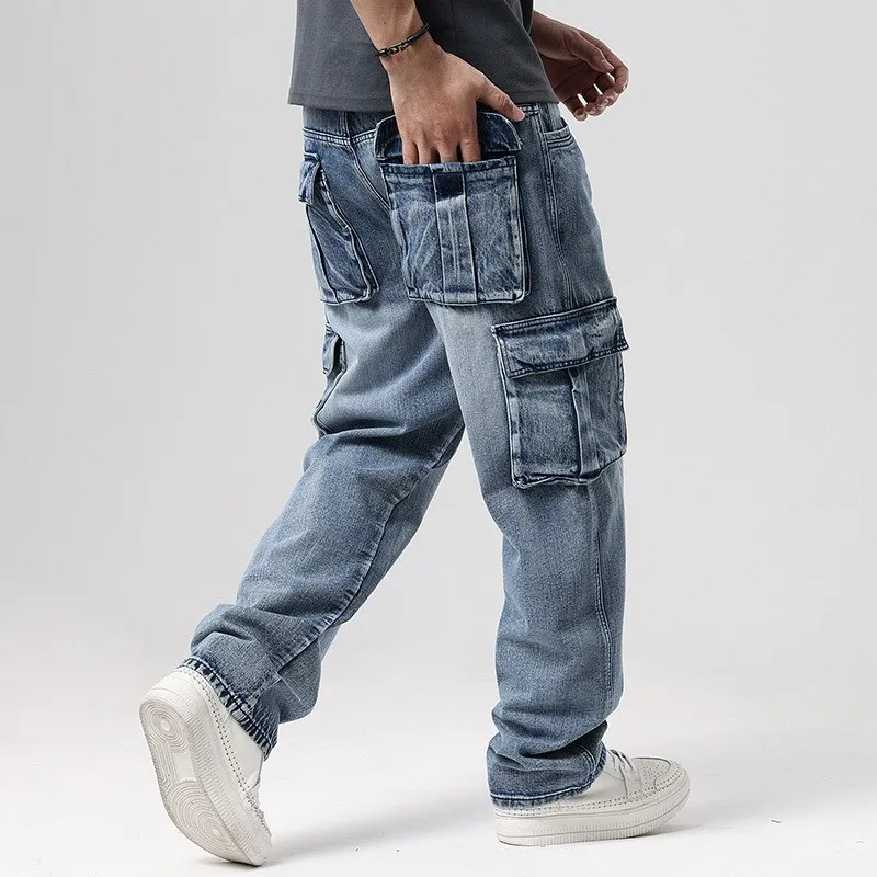 Griffin Men’s Cargo Pants – Faded Denim Trousers with Relaxed Fit & Utility Pockets