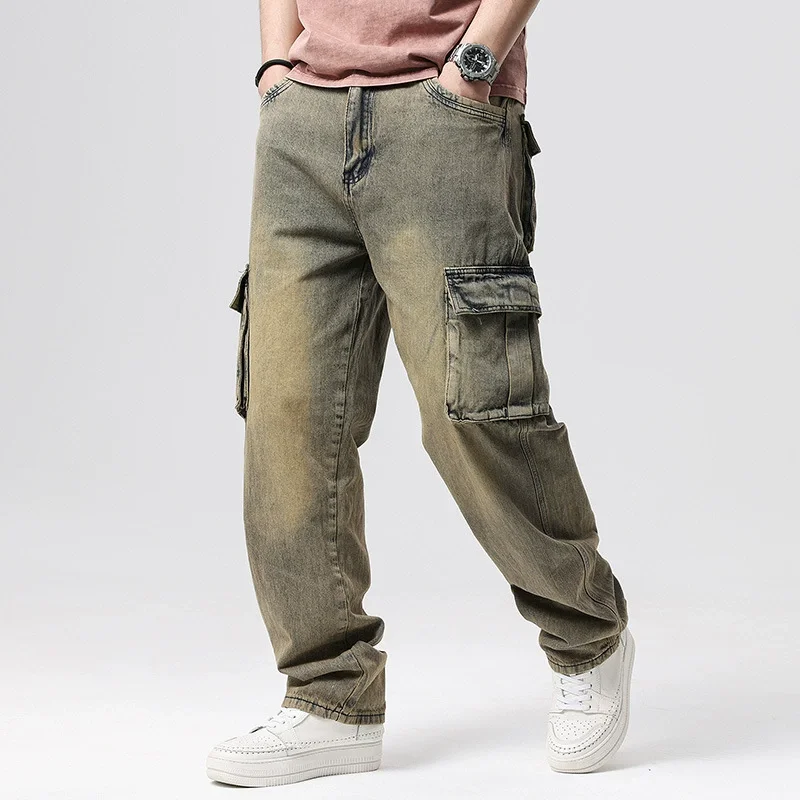 Griffin Men’s Cargo Pants – Faded Denim Trousers with Relaxed Fit & Utility Pockets