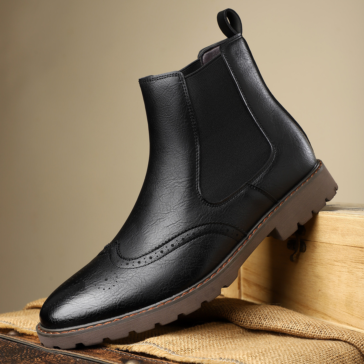 Carrington Men’s Chelsea Boots – Genuine Leather with Brogue Detailing