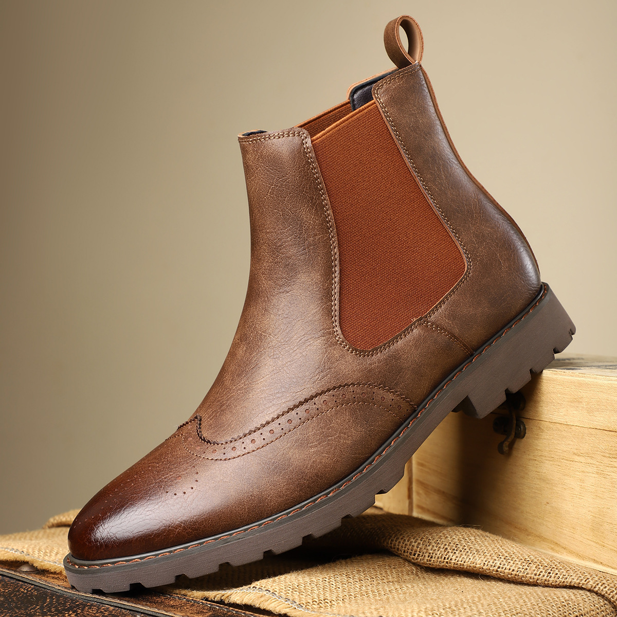 Carrington Men’s Chelsea Boots – Genuine Leather with Brogue Detailing