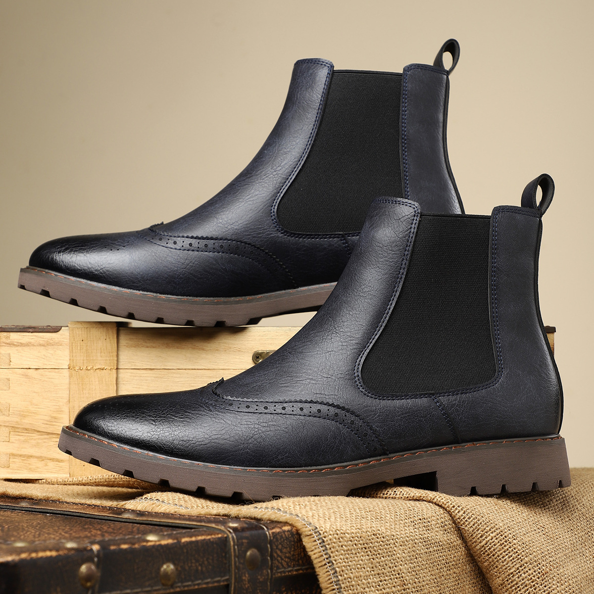 Carrington Men’s Chelsea Boots – Genuine Leather with Brogue Detailing