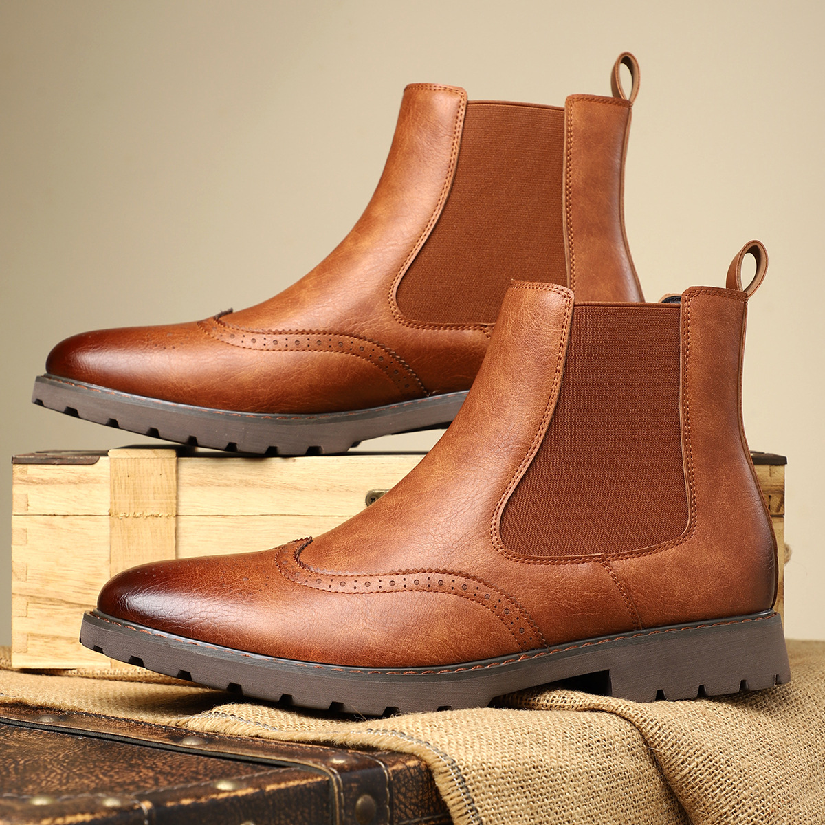 Carrington Men’s Chelsea Boots – Genuine Leather with Brogue Detailing