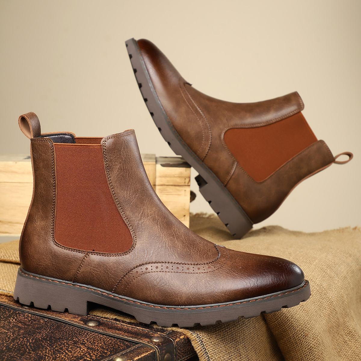 Carrington Men’s Chelsea Boots – Genuine Leather with Brogue Detailing