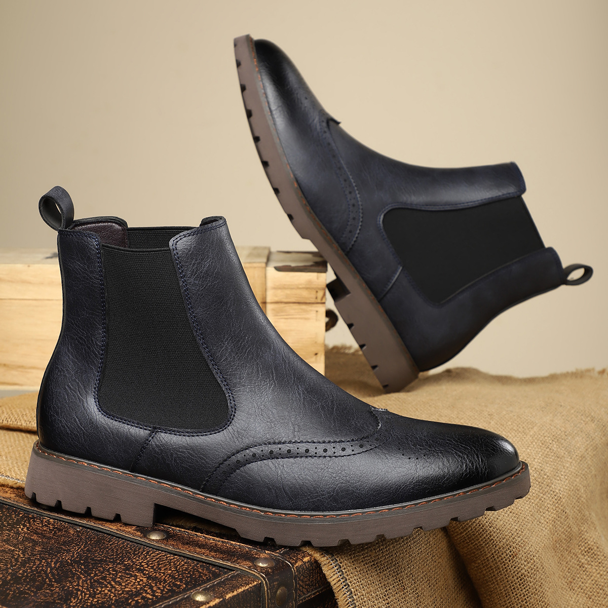 Carrington Men’s Chelsea Boots – Genuine Leather with Brogue Detailing