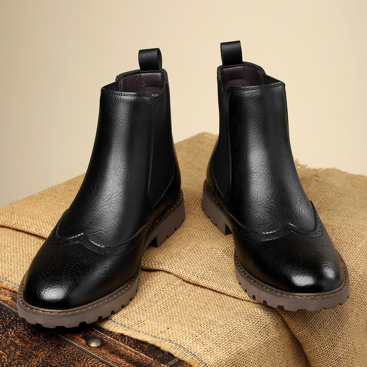 Carrington Men’s Chelsea Boots – Genuine Leather with Brogue Detailing