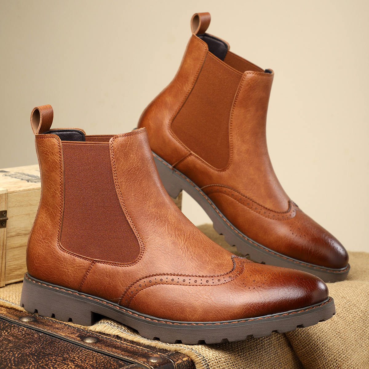 Carrington Men’s Chelsea Boots – Genuine Leather with Brogue Detailing