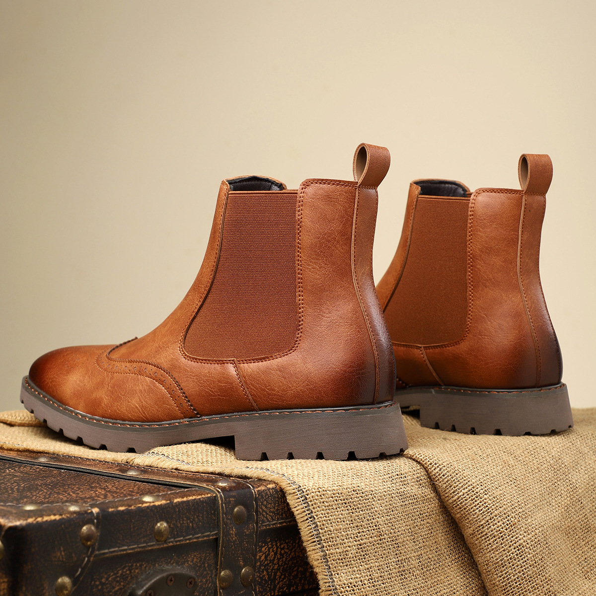 Carrington Men’s Chelsea Boots – Genuine Leather with Brogue Detailing