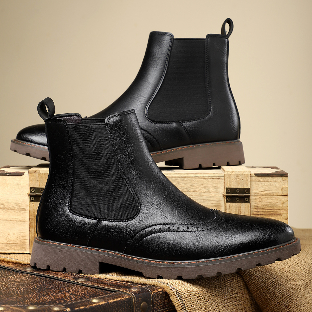 Carrington Men’s Chelsea Boots – Genuine Leather with Brogue Detailing