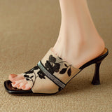 Elegant Floral Women's Heels with Cushioned Insole and Structured Square Heel 2