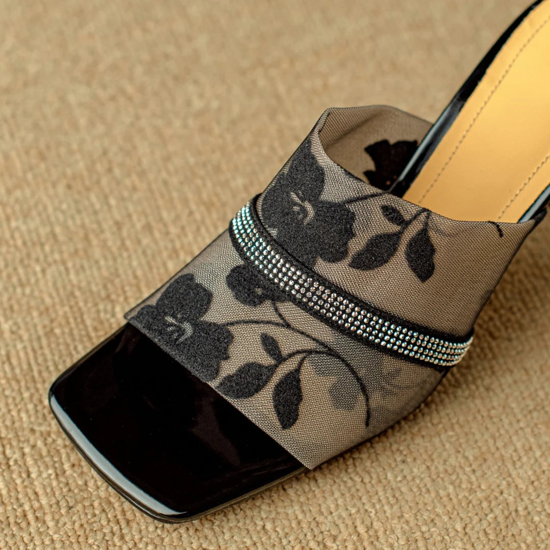 Elegant Floral Women's Heels with Cushioned Insole and Structured Square Heel 3