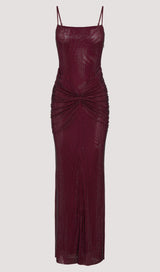 Elegant Mahogany Satin Maxi Dress – Adjustable Straps & Glamorous Diamante Detail 5