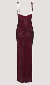 Elegant Mahogany Satin Maxi Dress – Adjustable Straps & Glamorous Diamante Detail 6