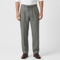 Men's gray linen drawstring pants with a relaxed straight-leg fit, elastic waistband, adjustable drawstring, and side pockets.