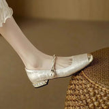 Evelyn White Heels – Twisted Pearl Strap & Low Rhinestone Block 2