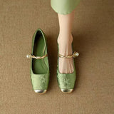 Evelyn White Heels – Twisted Pearl Strap & Low Rhinestone Block 5