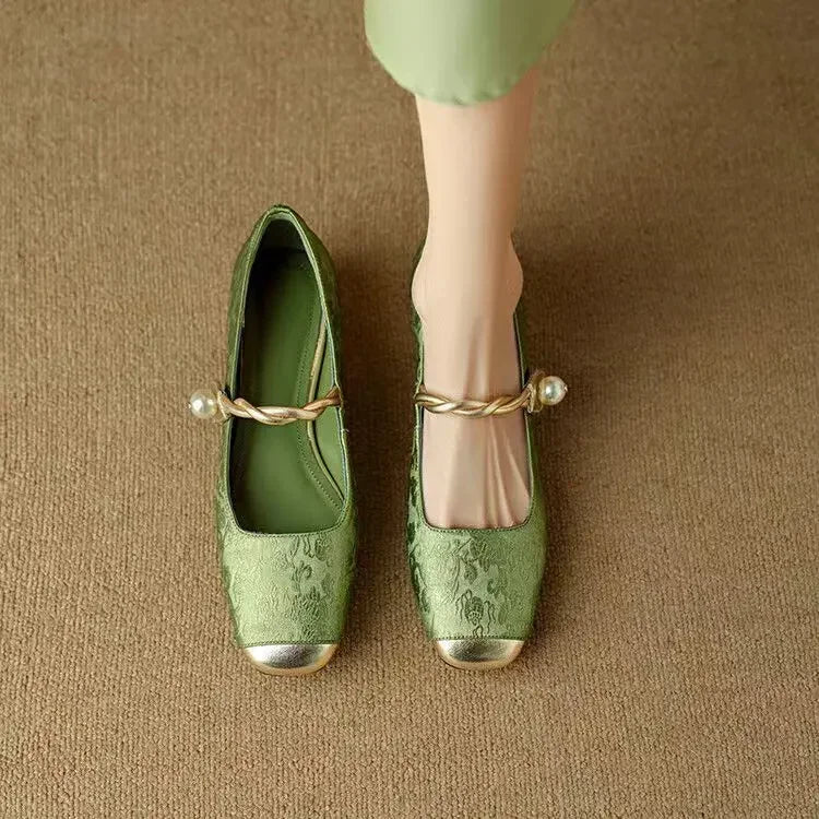 Evelyn White Heels – Twisted Pearl Strap & Low Rhinestone Block 5