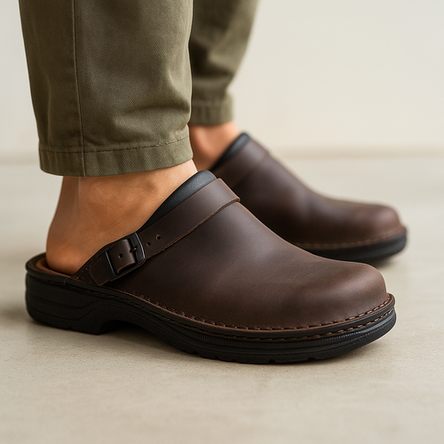 Arnel Men’s Leather Clogs – Adjustable Slip-On Comfort Sandals