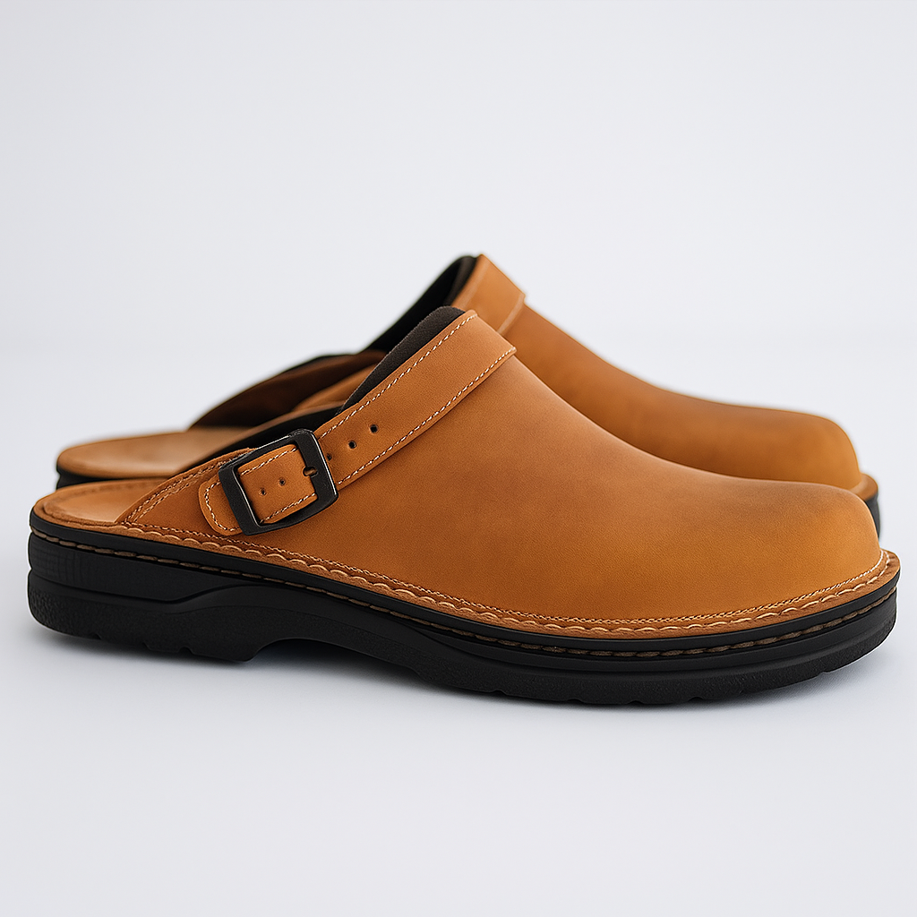 Arnel Men’s Leather Clogs – Adjustable Slip-On Comfort Sandals