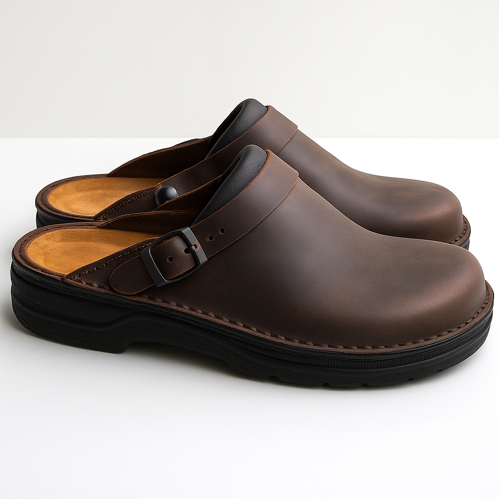 Arnel Men’s Leather Clogs – Adjustable Slip-On Comfort Sandals