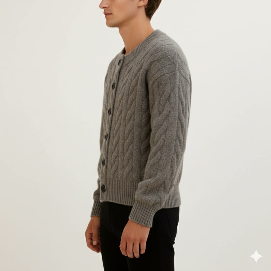 David Men’s Cardigan – Cable Knit Cardigan with Classic Button-Up Style