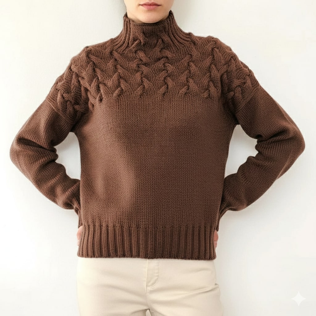 Marie Women’s Knit Jumper – Textured Soft High-Neck Pullover for Autumn