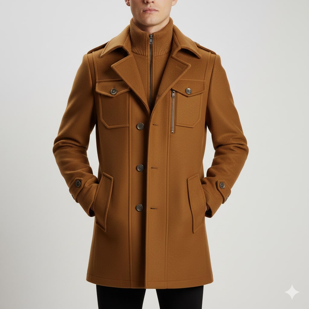 Lennox Men’s Wool Jacket – Wool Winter Coat with Tailored Collar & Utility Pocket