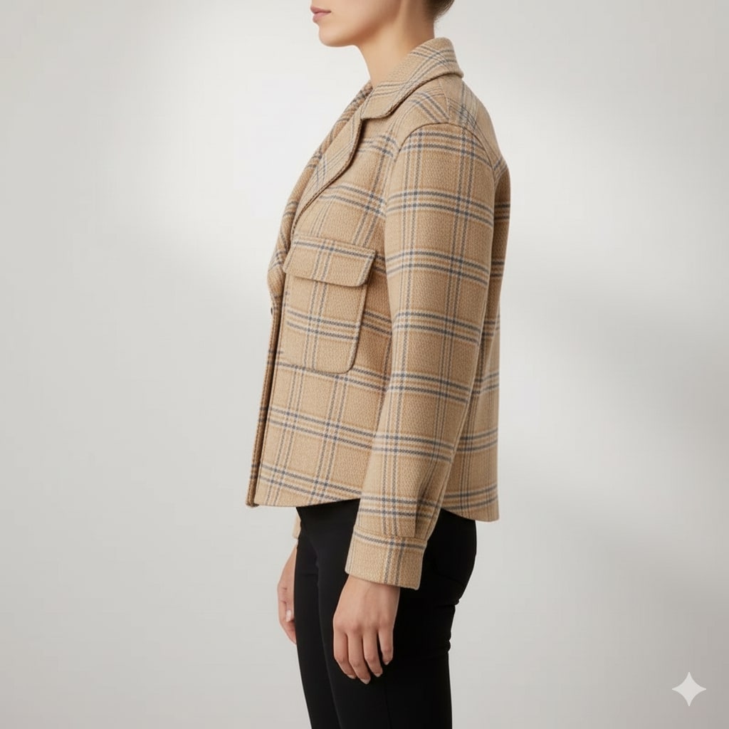 Heaven Women’s Plaid Wool Jacket – Double-Sided Wool with Cropped Jacket