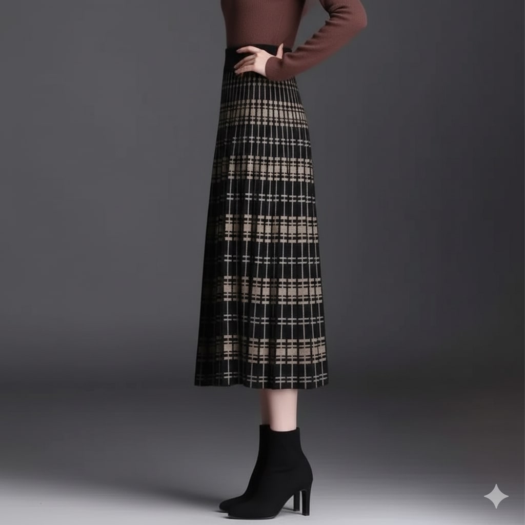 Marina Women's Pleated Midi Skirt – Stretch Cotton-Blend with Sculpted Waist