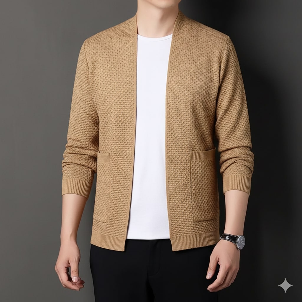 Inigo Men’s Jacquard Knit Cardigan – Soft Touch Embossed Cotton Cardigan