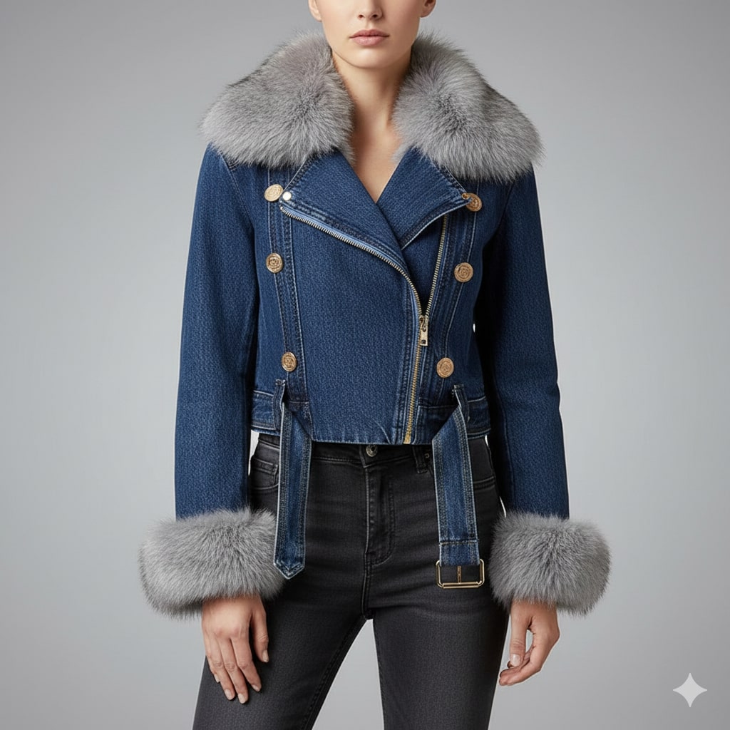 Marbella Women's Denim Jacket – Soft Lined Women’s Jacket with Warm Fur Collar & Cuffs