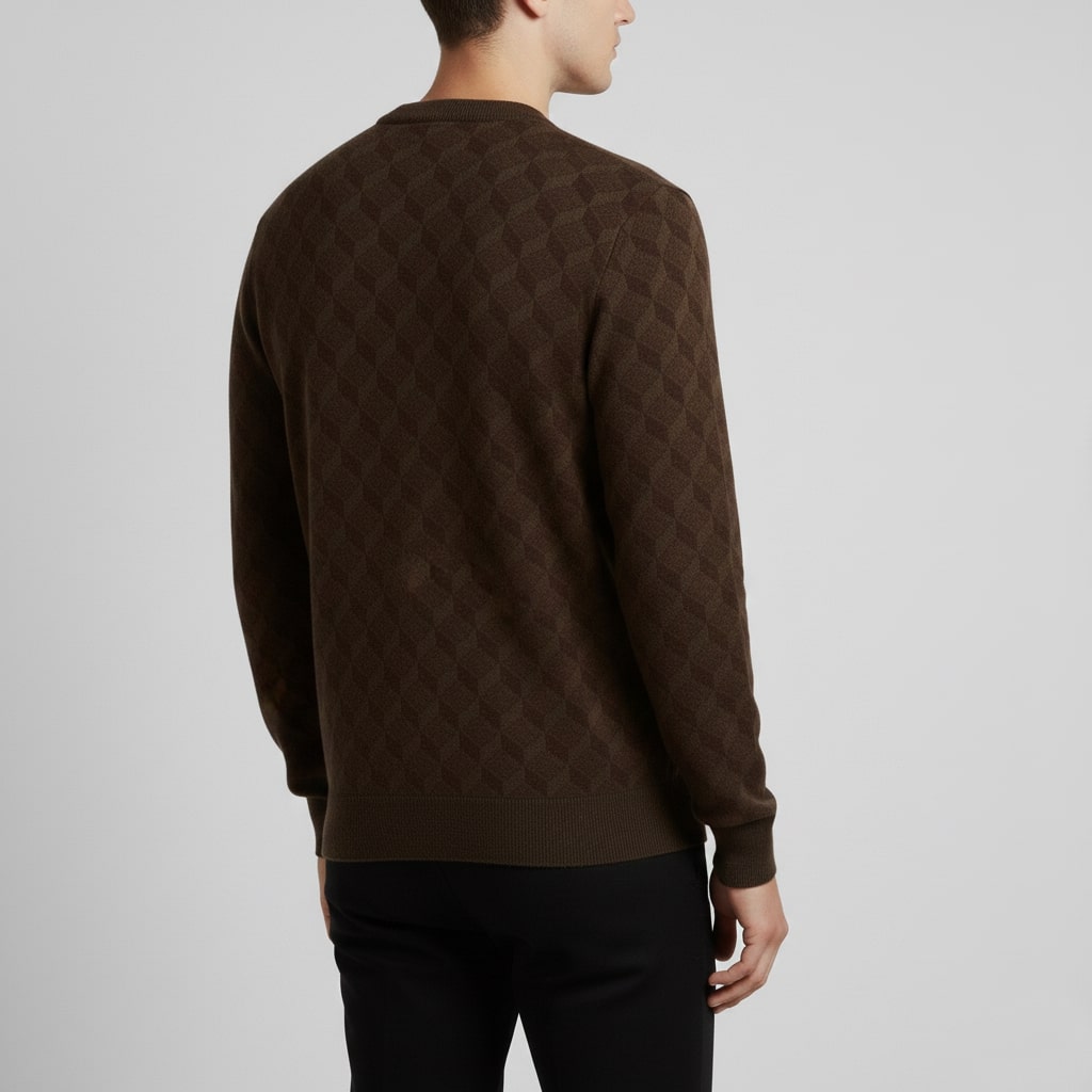 Gianluca Men’s Knit Sweater – Geometric Pattern with Crew Neck Sweater