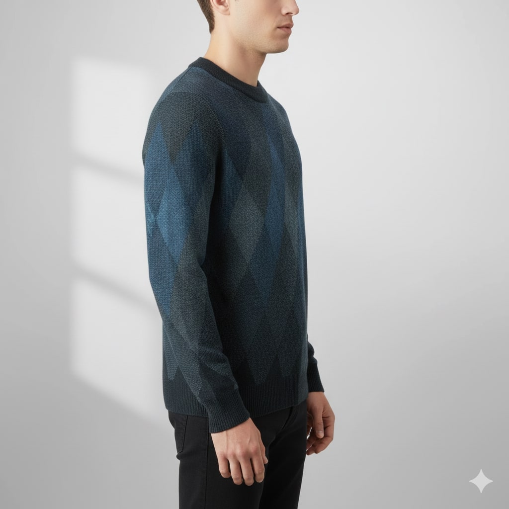 Esteban Men’s Knit Sweater – Wool-Blend Argyle Crewneck Jumper
