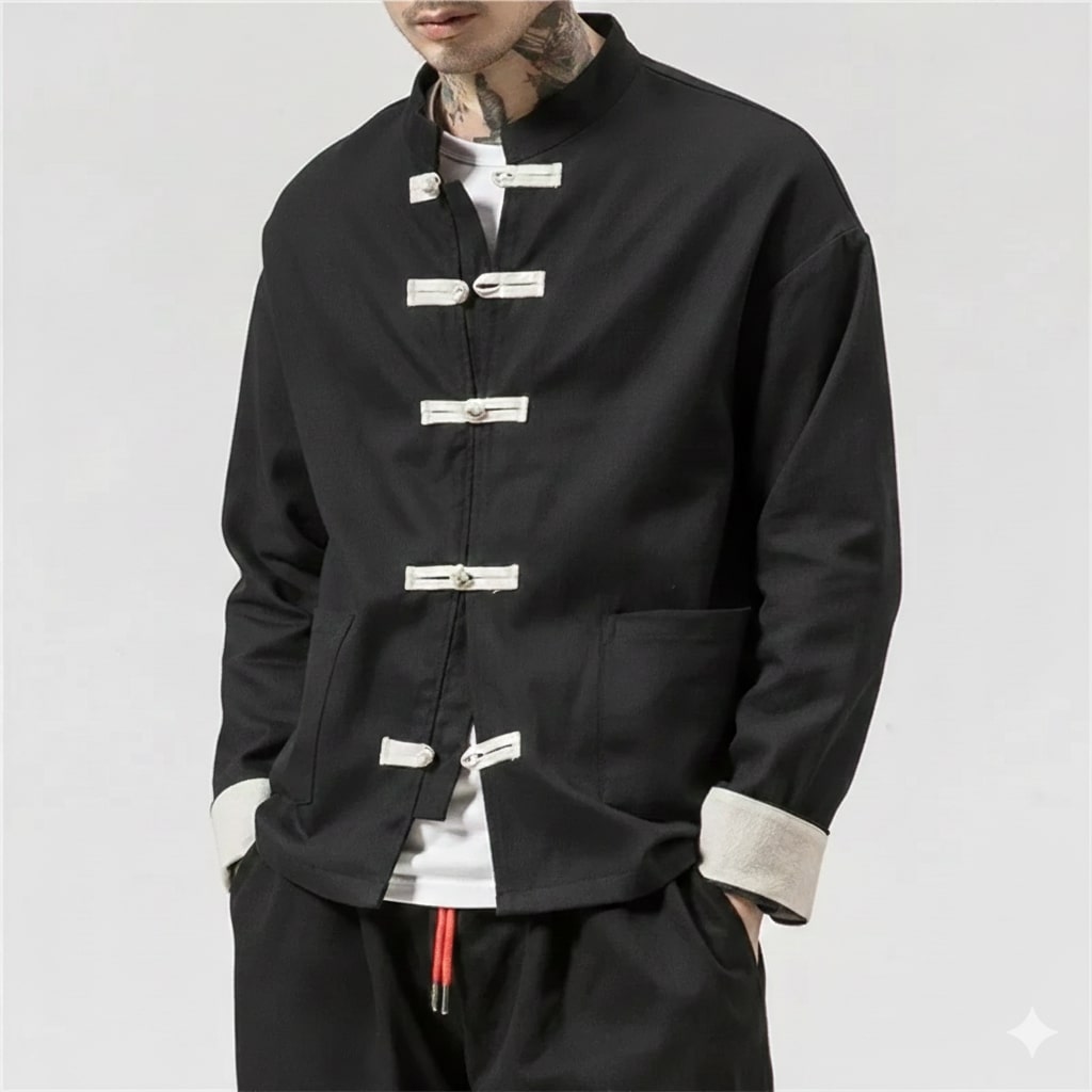 Kyoto Men’s Lightweight Jacket – Soft Cotton Jacket with Knot-Button Closure