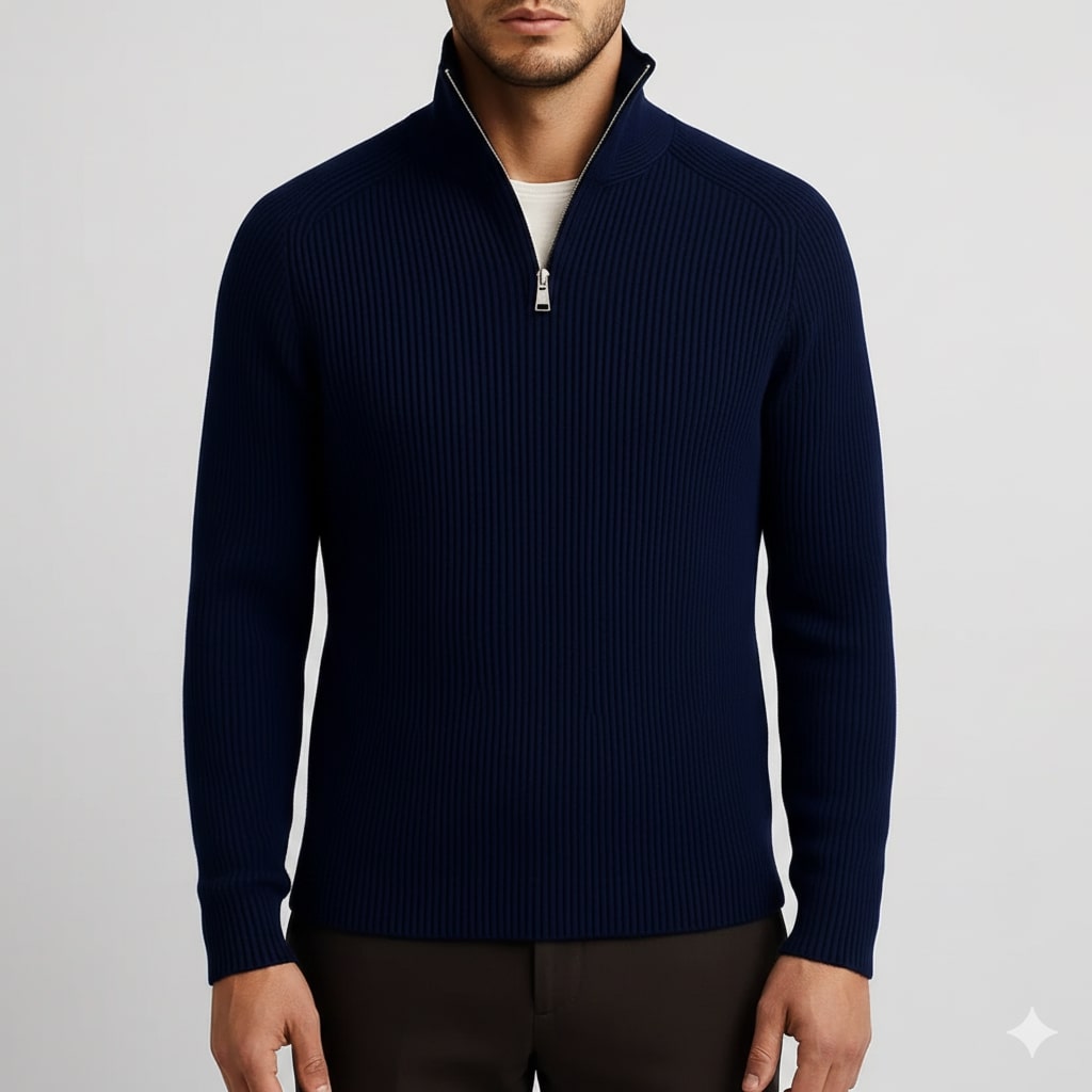 Sonny Men’s Turtleneck Sweater – Warm Breathable Wool Knit Pullover with Structured Ribbed Collar