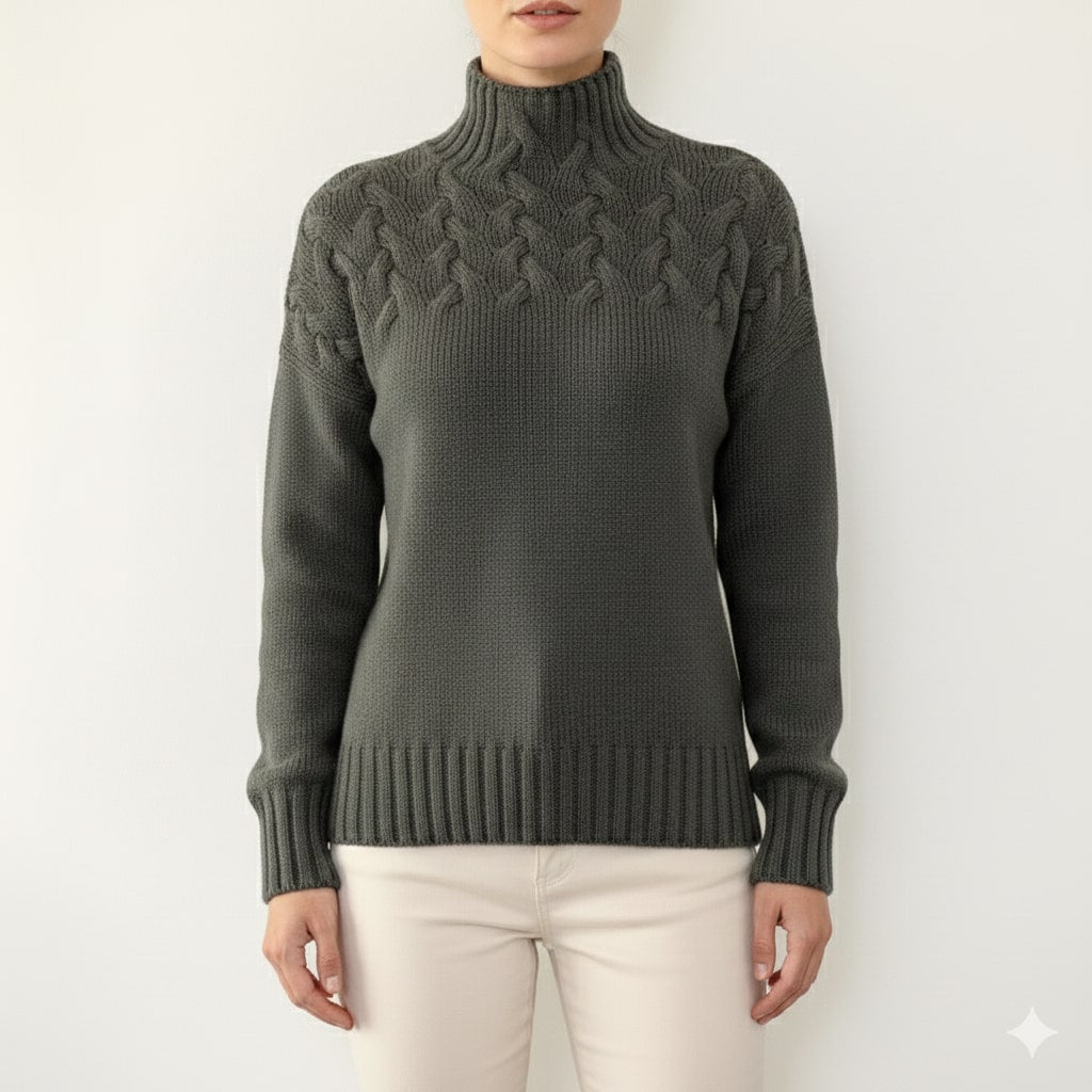 Marie Women’s Knit Jumper – Textured Soft High-Neck Pullover for Autumn