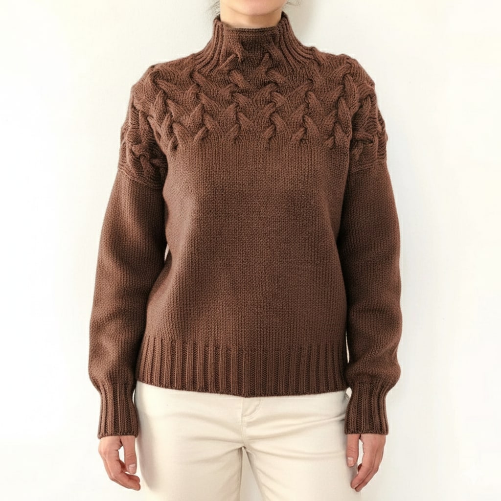 Marie Women’s Knit Jumper – Textured Soft High-Neck Pullover for Autumn