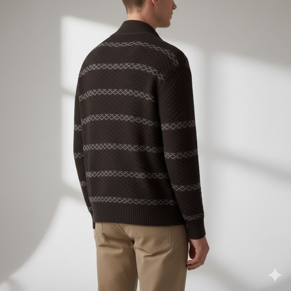 Craig Men’s Zip-Up Cardigan – Textured Knit Sweater with Stand Collar