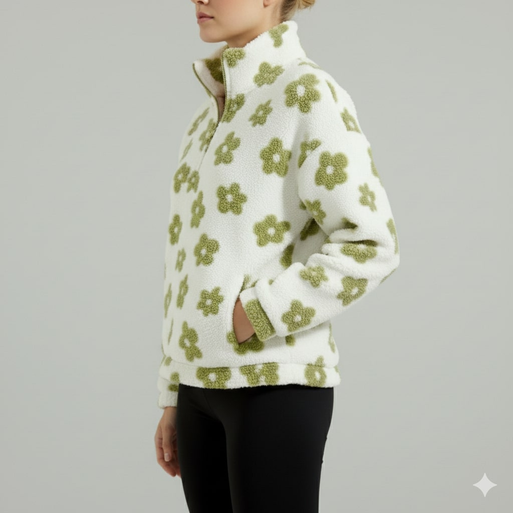 Eliza Women's Fleece Pullover – Floral Soft Half-Zip Oversized Winter Pullover