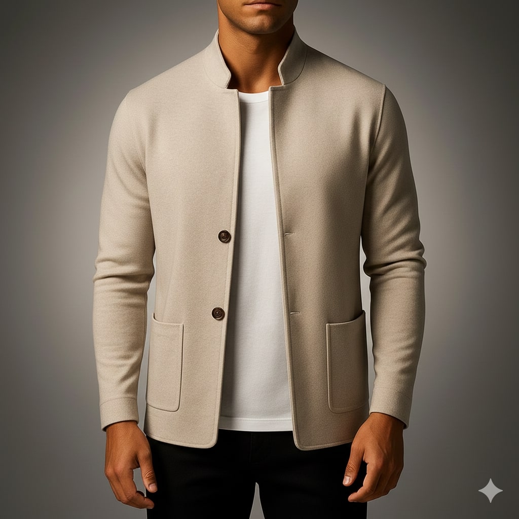 Gilbert Men’s Knit Cardigan – Italian-Style with Mandarin Collar