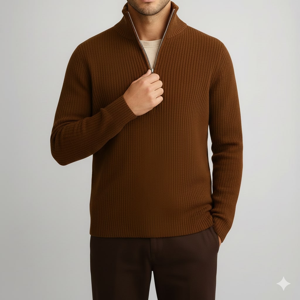 Sonny Men’s Turtleneck Sweater – Warm Breathable Wool Knit Pullover with Structured Ribbed Collar