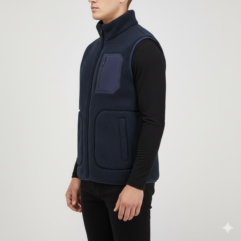 Wesbridge Men’s Fleece Vest – Sherpa Lined Full-Zip Utility Vest