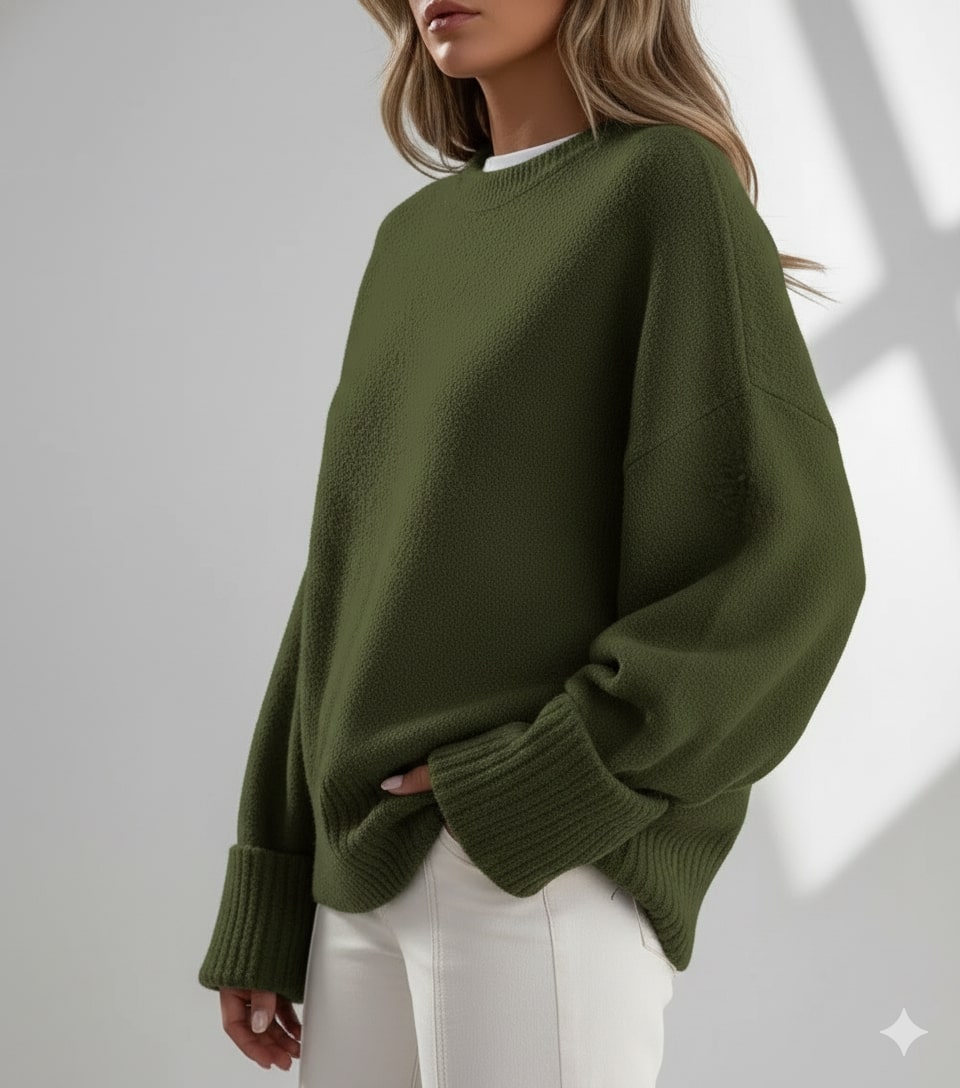 Edna Women's Knit Sweater – Relaxed-Fit Pullover with Wide Rib Cuffs