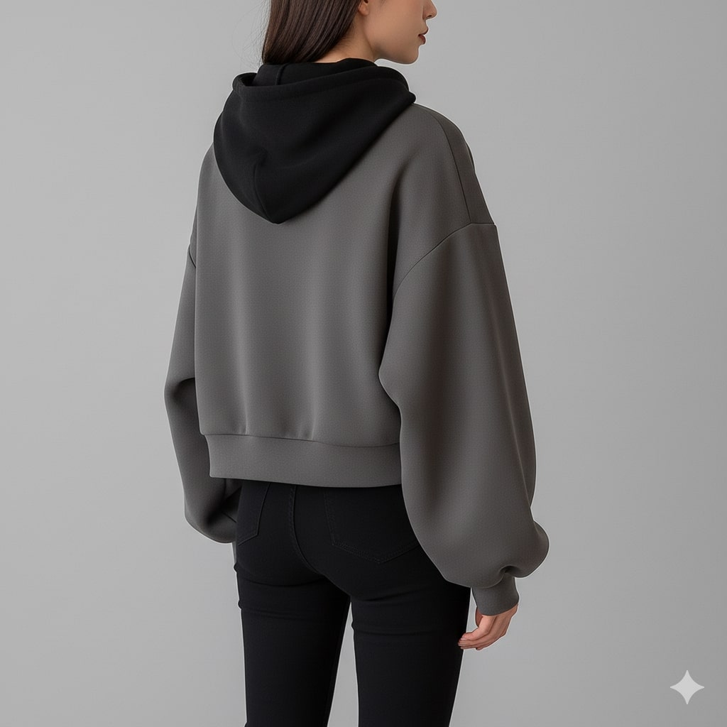 Marissa Women’s Cropped Cardigan – Puff Sleeve Zip-Up Knitted Hooded Cardigan